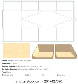 Transport box to two display box packaging design template gluing-vector