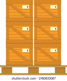 Cajas de transporte. Las cajas están unas encima de otras. Paletas.