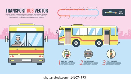 Transport Bus Route Map Template Vector. Business Transportation, Bus Stop, City, School Bus.