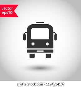 Transport bus vector icon. Bus front view icon. Vehicle icon. Studio background. EPS 10 vector sign.