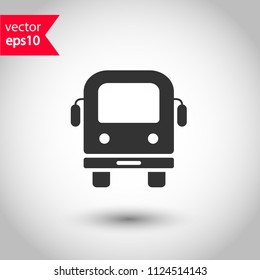 Transport bus vector icon. Bus front view icon. Vehicle icon. Studio background. EPS 10 vector sign.