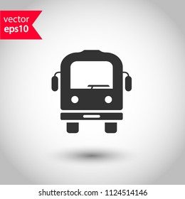 Transport bus vector icon. Bus front view icon. Vehicle icon. Studio background. EPS 10 vector sign.