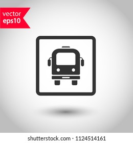 Transport bus vector icon. Bus front view icon. Vehicle icon. Studio background. EPS 10 vector sign.