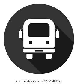 Transport bus vector icon. Bus front view icon. Vehicle icon. Gray background with shadow. Vector flat sign.