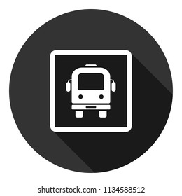 Transport bus vector icon. Bus front view icon. Vehicle icon. Gray background with shadow. Vector flat sign.