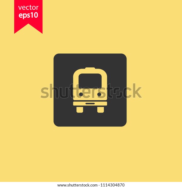 Transport bus vector
icon. Bus front view icon. Vehicle icon. Yellow background. EPS 10
vector sign.