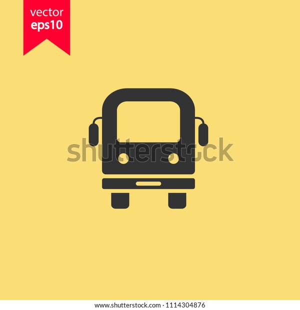 Transport bus vector\
icon. Bus front view icon. Vehicle icon. Yellow background. EPS 10\
vector sign.