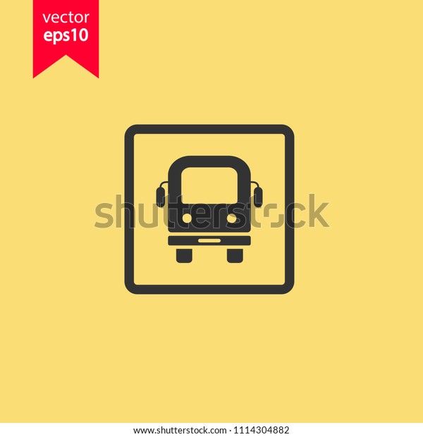 Transport bus vector\
icon. Bus front view icon. Vehicle icon. Yellow background. EPS 10\
vector sign.