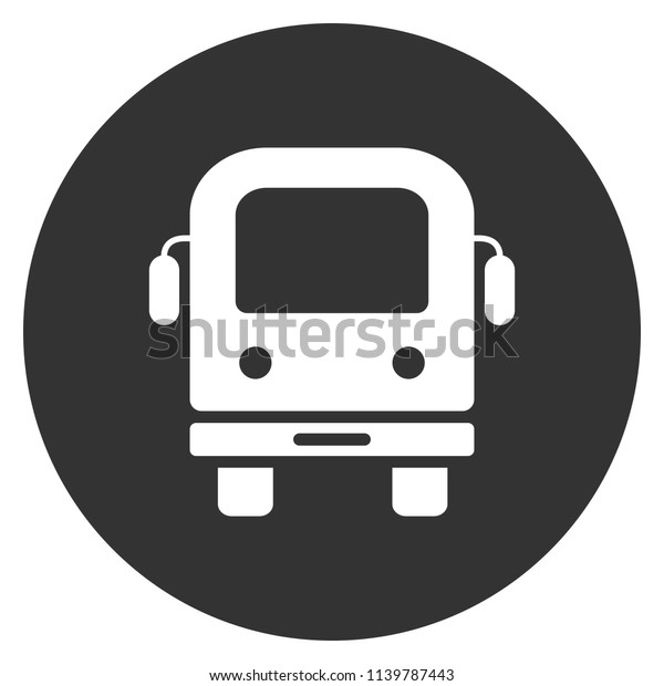 Transport bus vector icon.\
Bus front view icon. Vehicle icon. Gray background. Vector flat\
sign.
