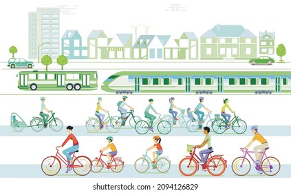 Transport by train, bike and bus, public transport