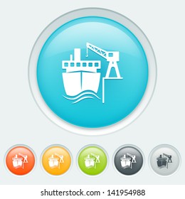 Transport by water button in six colors: blue, orange, yellow, green, black and white