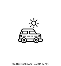 transporte carro aventura ícone de contorno ensolarado e ilustração