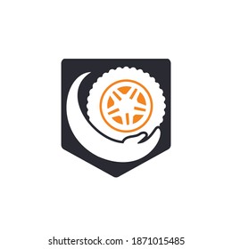 Transportpflege, Vektorlogo-Design. Reif und Hand, Vektorsymbol.