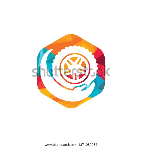 Transport care vector logo design. Tire and hand\
vector icon.