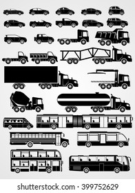 Transport, Cars And Vehicle Silhouette Set