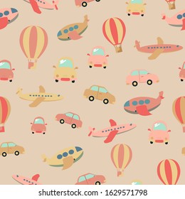 Transport cartoon bright seamless pattern in vector design