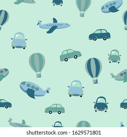 Transport cartoon bright seamless pattern in vector design