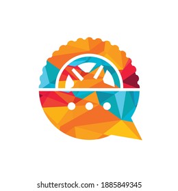Plantilla de diseño del logotipo del vector del chat de transporte. Diseño vectorial del logotipo de la forma del neumático del símbolo de llamada.	