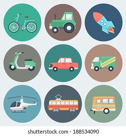 Transport Circle Icons Set in Trendy Flat Style