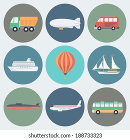 Transport Circle Icons Set in Trendy Flat Style