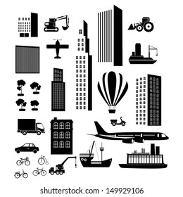 transport and city icons over white background vector illustration 