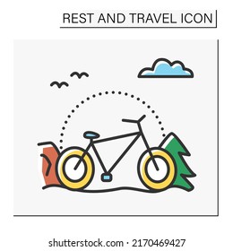 Transport color icon. Comfortable modern bicycle for short journeys. Health care and ecology protection. Sport. Leisure time. Rest and travel concept. Isolated vector illustration