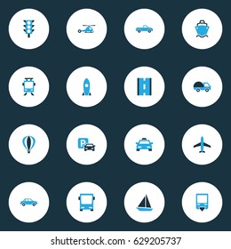 Transport Colorful Icons Set. Collection Of Sailboat, Cab, Stoplight And Other Elements. Also Includes Symbols Such As Tanker, Sailboat, Driveway.