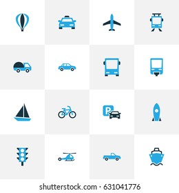 Transport Colorful Icons Set. Collection Of Caravan, Tanker, Chopper And Other Elements. Also Includes Symbols Such As Bicycle, Cabriolet, Parking.