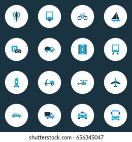 Transport Colorful Icons Set. Collection Of Way, Caravan, Sailboat And Other Elements. Also Includes Symbols Such As Sign, Vehicle, Cycle.