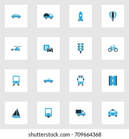 Transport Colorful Icons Set. Collection Of Caravan, Cab, Stoplight And Other Elements. Also Includes Symbols Such As Aerostat, Tram, Sailboat.
