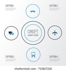 Transport Colorful Icons Set. Collection Of Lorry, Plane, Carriage And Other Elements. Also Includes Symbols Such As Cabriolet, Plane, Jet.