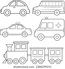 Transport coloring page for children and adults. Hand drawing vector illustration in black outline on a white background.