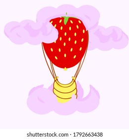 Transport colourful vector with fruit isolated balloon. Basket and clouds.