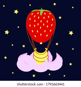 Transport colourful vector with fruit isolated balloon. Basket and clouds.