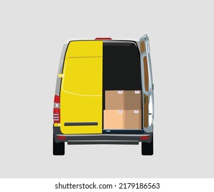 Transport commercial vehicle. High roof top van transport back view. Vector illustration.