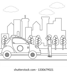transport concept cartoon in black and white