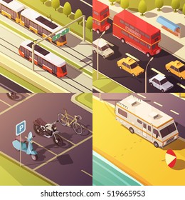 Transport concept icons set with cars and vans isometric isolated vector illustration 