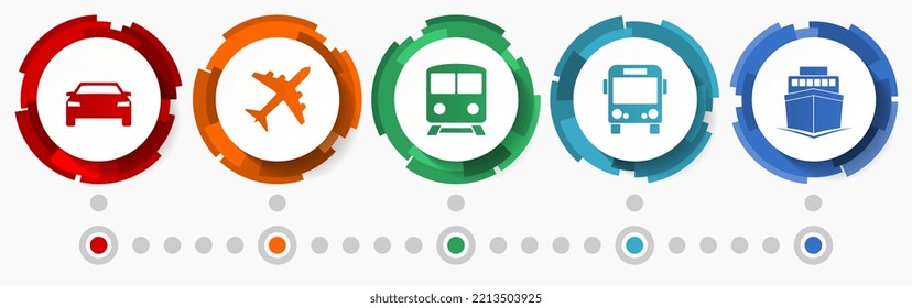 Transport concept vector icon set, vehicles infographic template, travel web pointers collection