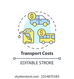 Icono de concepto de costes de transporte. Propietario del coche. Precio del combustible. Transporte público. Costo de vida. Ilustración de línea delgada de idea abstracta de presupuesto personal. Dibujo de contorno aislado. Trazo editable