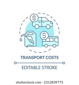 Transport costs turquoise concept icon. Car owner. Fuel price. Public transportation. Cost of living. Personal budget abstract idea thin line illustration. Isolated outline drawing. Editable stroke