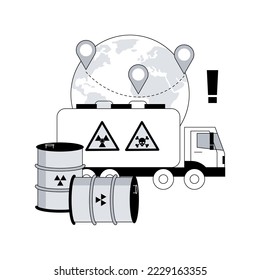 Transport of dangerous goods abstract concept vector illustration. Dangerous goods transport, different hazard classes, chemical factory, container for liquid, barrels storage abstract metaphor.