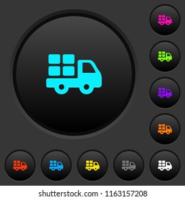 Transport dark push buttons with vivid color icons on dark grey background