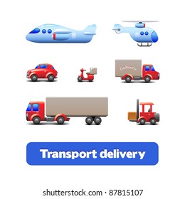 Transport Delivery Web Icon Set Version 2: scooter, truck, car, motorcycle, helicopter, airplane, forklift, wagon, truck