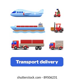 Transport Delivery Web Icon Set Version 3: scooter, truck, car, motorcycle, airplane, forklift, wagon, truck, cargo tank, ship, tanker, carrier