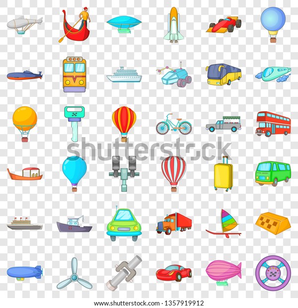 Transport with driver\
icons set. Catoon style of 36 transport with driver vector icons\
for web for any\
design