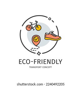 Transport Eco Friendly Thin Line Icon Ecology Lifestyle Concept Include of Bicycle and Pin. Vector illustration