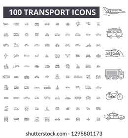 Transport editable line icons, 100 vector set, collection. Transport black outline illustrations, signs, symbols