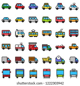  transport editable stroke icons vehicle  such as police car bus taxi ambulance auto rickshaw flat design