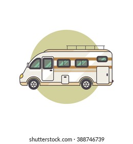 Transport facility - caravan - car for travel and recreation. Vector illustration motor home isolated on white background. Flat icon camping van. House on wheels for family tourist comfort.