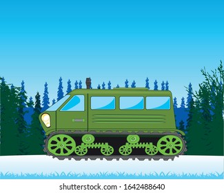 Transport facility raised passabilities dune buggy in wood in winter